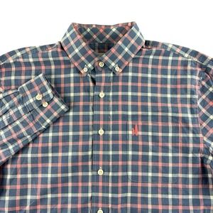 Johnnie-O Hangin Out Shirt Mens Size Medium Blue‎ Pink Plaid Button Down